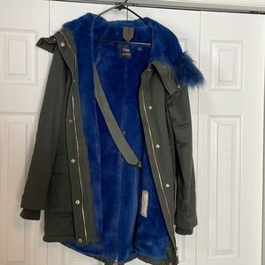 DEX faux fur lined coat with gold hardware